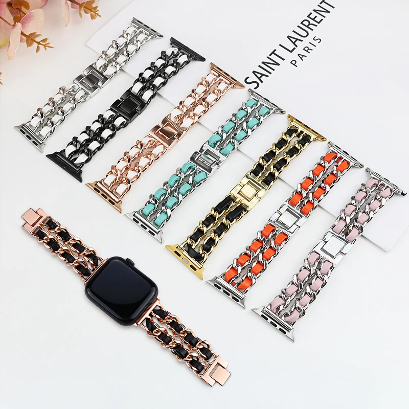 

Metal + Leather Strap for Apple Watch Ultra 49mm 8 7 45mm 41mm Series 6 5 4 SE 44mm 40mm Stainless Steel Bracelet 3 42mm 38mm