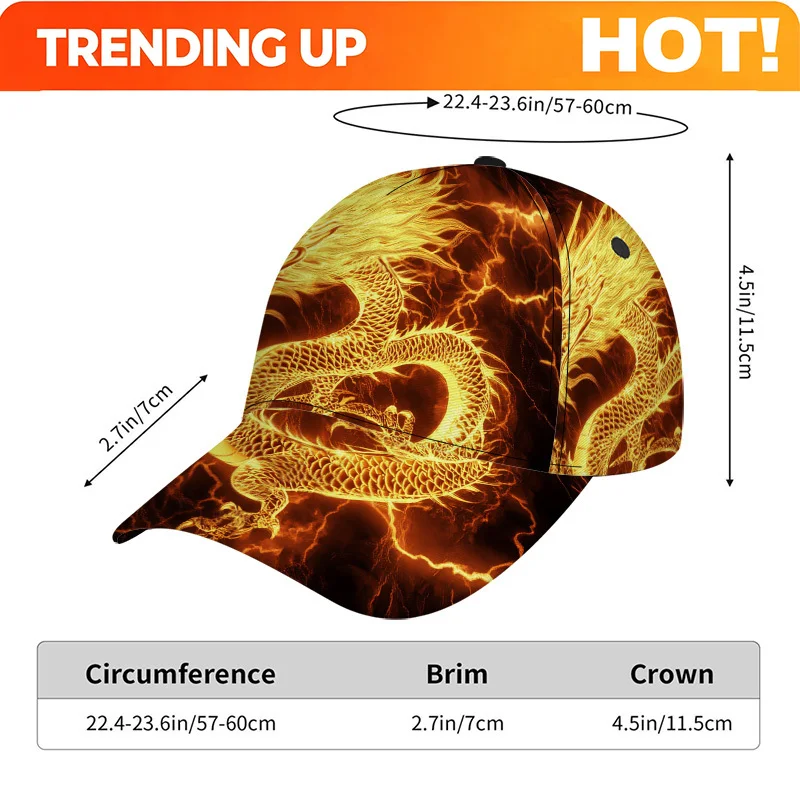 Customization 1pc Of A Classic Baseball Cap Featuring A Mythical Dragon With Flames, Designed For Comfort And Adjustable Fit, Ma