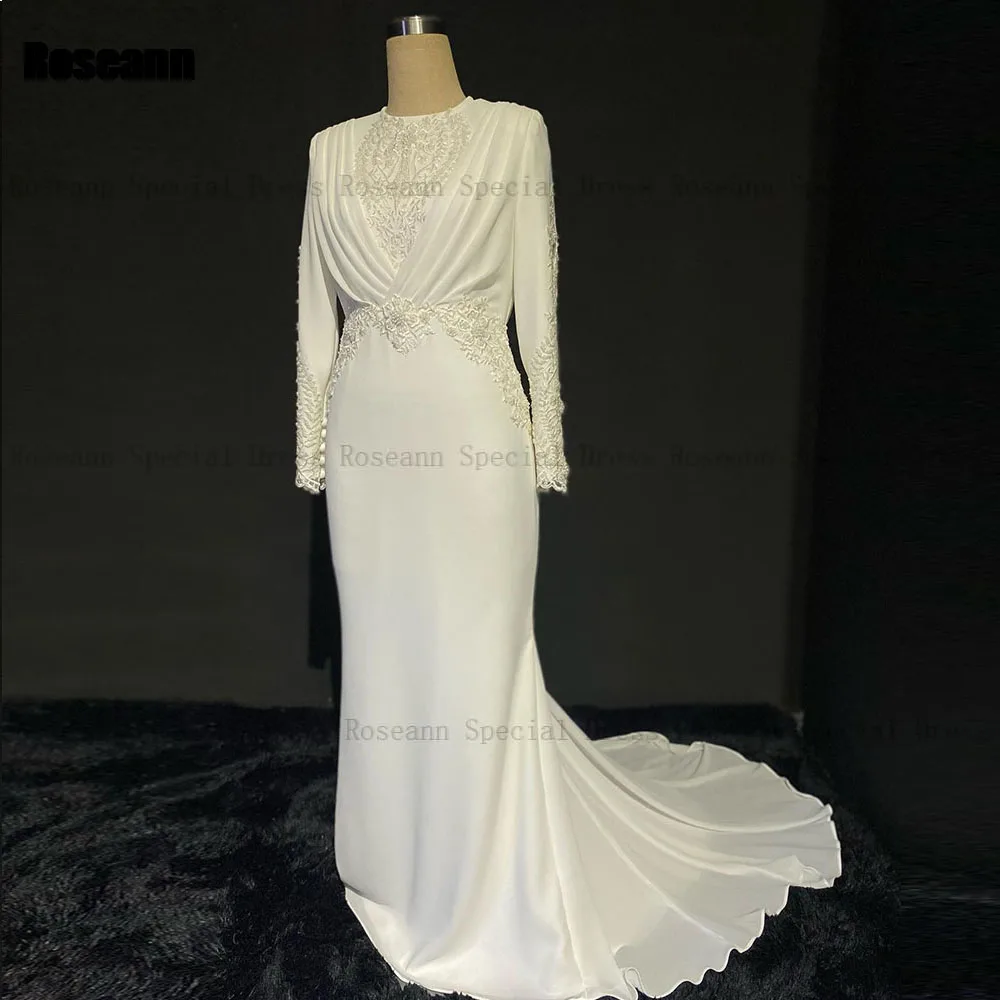 Retro Marfim Vestidos De Casamento, Colarinho Alto, A-line, Ruffle Applique, Completo Drapeado, Plissado Vestido De Noiva, Até O Chão, Veste Muçulmano