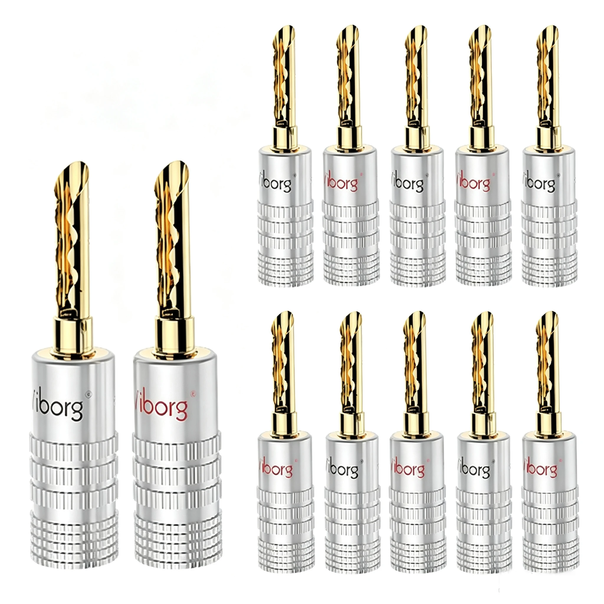 Viborg 24K Gold Plated 4mm BFA Banana Plug Double Lock Speaker Cable Connector HiFi Audio Amplifier Loudspeaker DIY