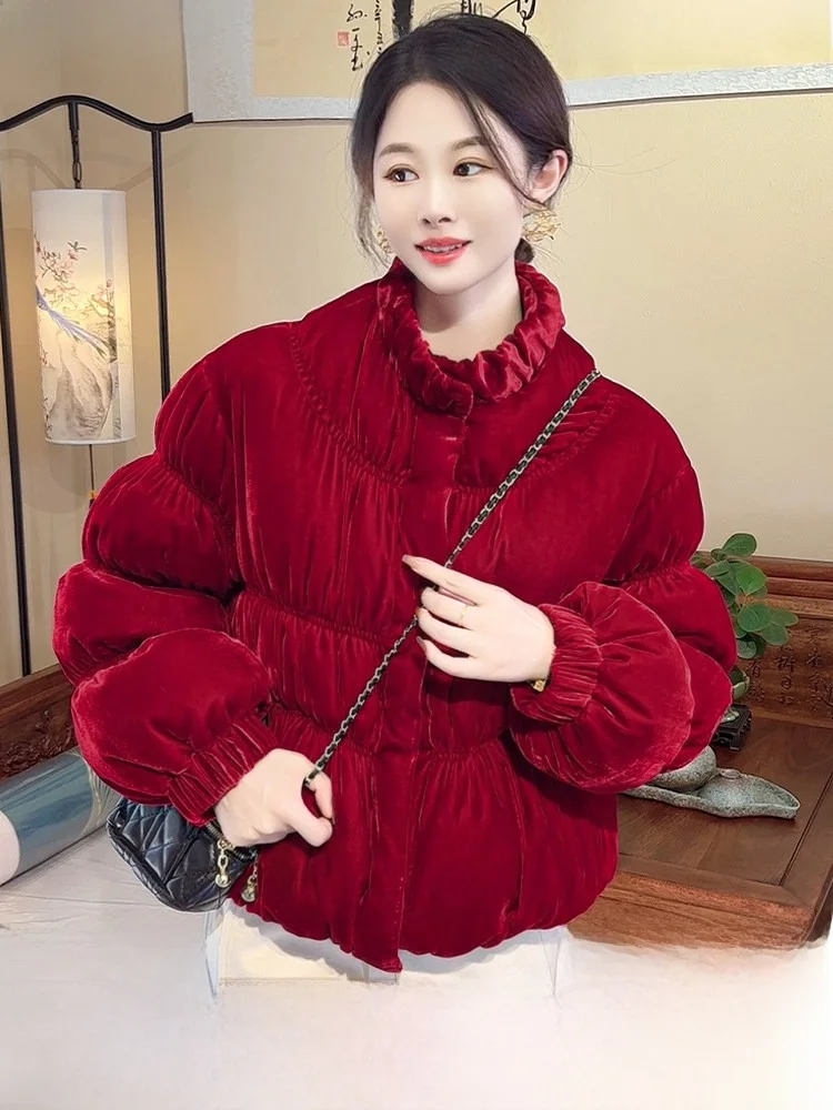 

Red Velvet Jaet Women's ort Sle Du down Coat Festive Aosphere Casual Fit High Waist Warmth Bubble Sve Long Sve