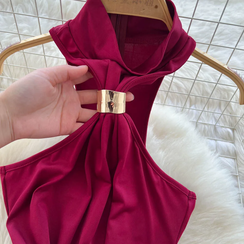 Abito a tubino sottile con scollo all'americana vintage chic Elegante fata moda coreana Boho Sundress abbigliamento donna