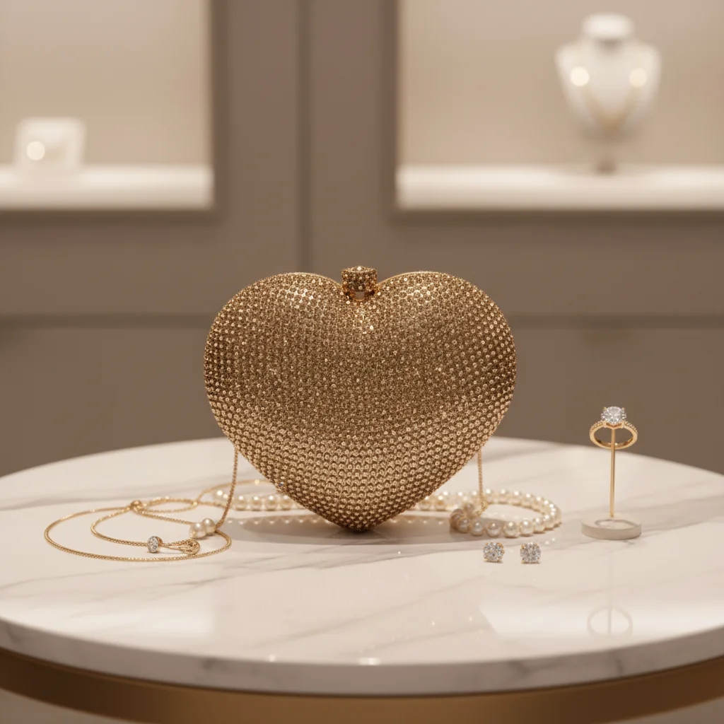 High Stand Crystal Bag Heart-shaped Diamond Evening Clutch Bag Women Luxurious Slow-diamond Banquet Dress Dinner Bag Alloy 14 cm view 4