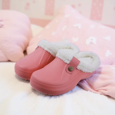 Litfun Female Clogs Couples Home Bedroom Fuzzy Slides Soft Sole Waterproof EVA Plush Slippers Women Warm Slippers Garden Shoes