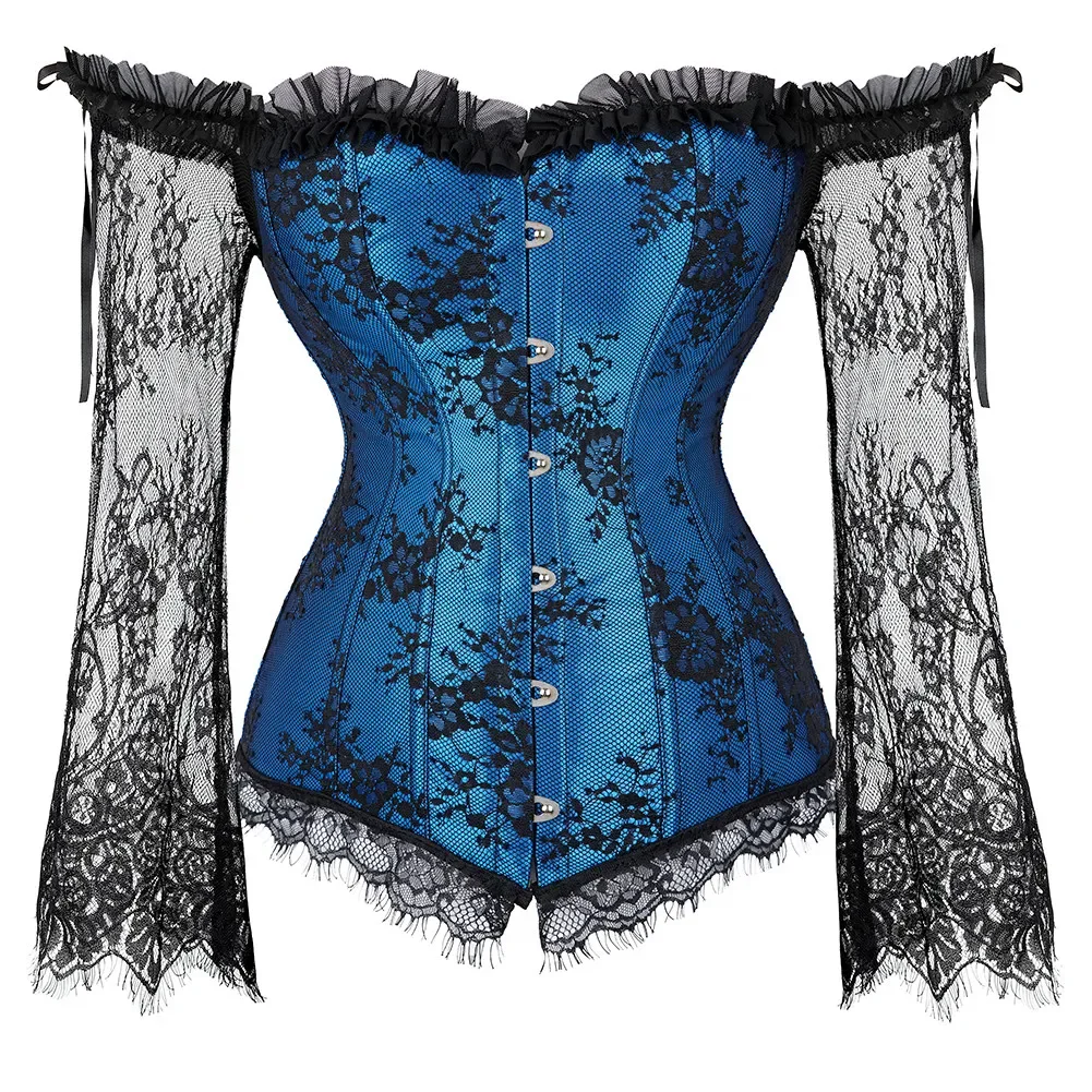 

Corset Tops for Women with Sleeves Style Victorian Retro Burlesque Lace Bustiers Bridal Wedding Vest Fashion Halloween White Red