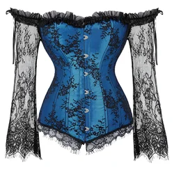 Corset Tops for Women with Sleeves Style Victorian Retro Burlesque Lace Bustiers Bridal Wedding Vest Fashion Halloween White Red