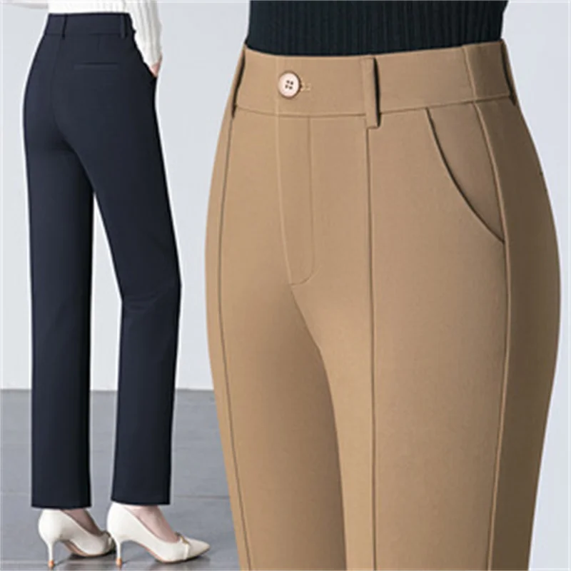 

Spring Autumn Women Trousers New Solid High Waist Casual Pants Lady Loose Straight Wide Leg Pants Middle-aged Female Long Pants