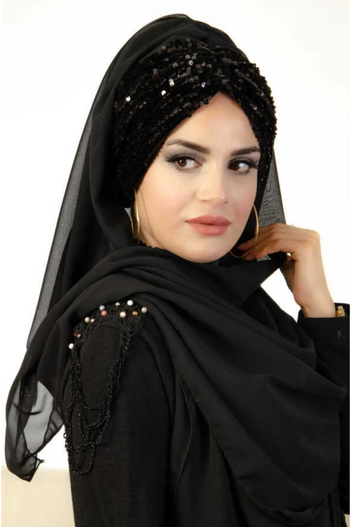 Black Sequin Ready Made Evening Dress Shawl