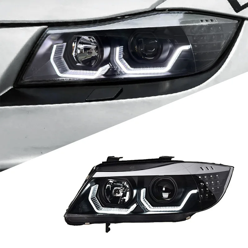 

For BMW 3 Series E90 06-12 Headlight Assembly Modification Spoon Shaped Angel Eye LED Flowing Turn Signal New Condition 12V