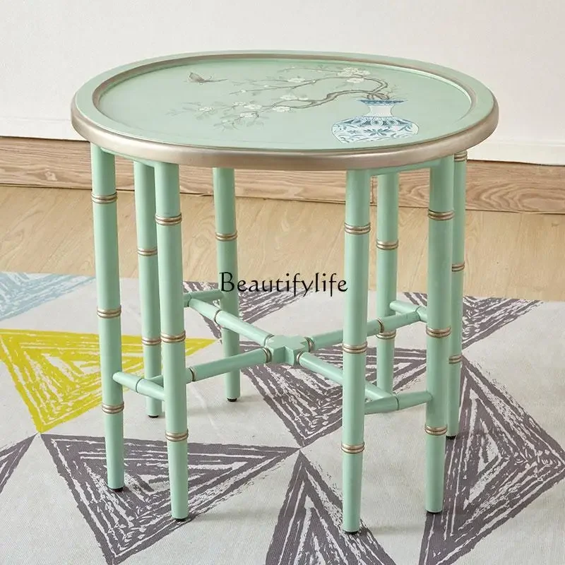 

09Z.-American country solid wood corner few painted retro furniture small round table retro