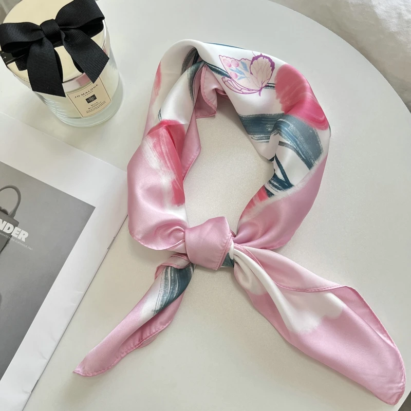 70cm Flower Printed Scarf For Women Silk Satin Bandana Head Scarfs Female Square Headband Small Shawls Neck Scarves For Women