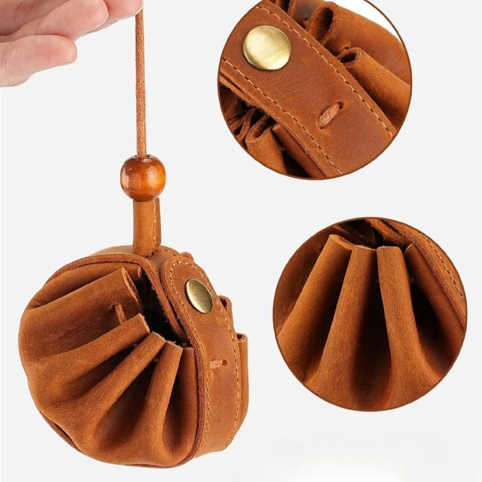 Gifts Coin Bag Tray with Drawstring Button Medieval Leather  All-purpose Storage Pouch for Dice Jewelry Coin Small Accessories