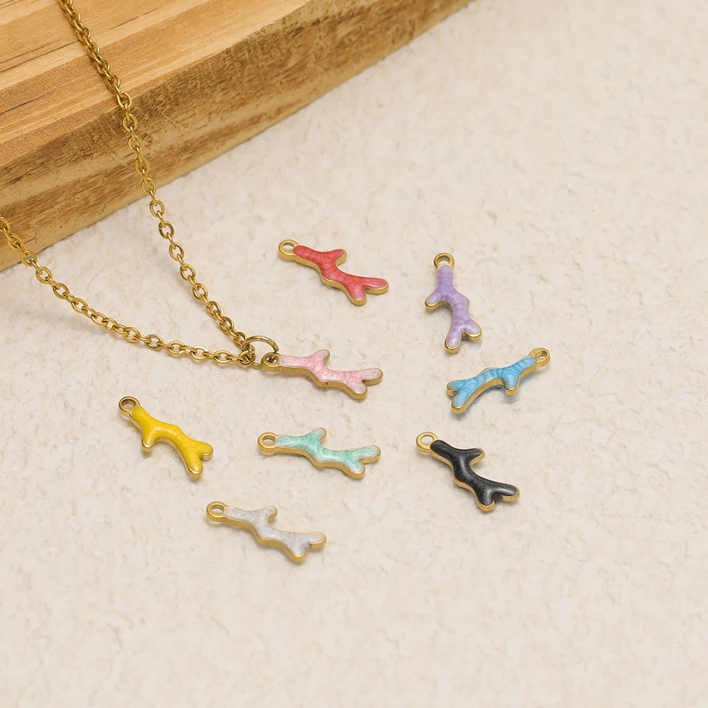 20 Stück Edelstahl-Emaille-Anhänger in Form kleiner Baumzweige für DIY-Schmuck, Kinder-Halsketten, Armbänder, Ohrringe und Zubehör. – Detail 5