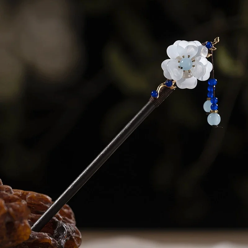 1Pc Holz Haarnadel Kopfschmuck für Frauen Chinesischen Stil Blume Quaste Haar Sticks Elegante Headwear Haar Styling Zubehör Geschenke – Detail 8