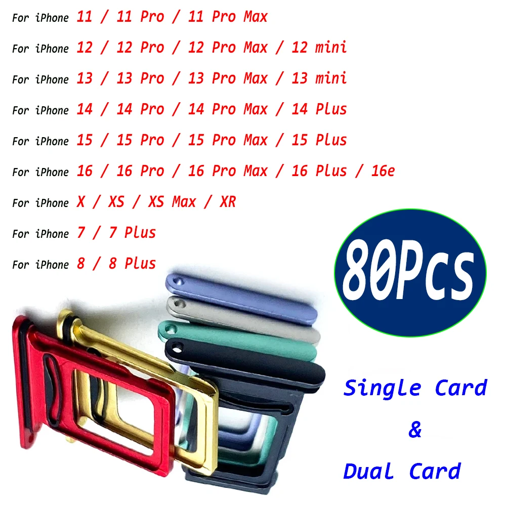 80 قطعة ، جديد بطاقة SIM صينية رقاقة فتحة درج حامل محول آيفون 12 13 mini 11 Pro Max 14 15 16 7 8 Plus 16e X XS Max XR