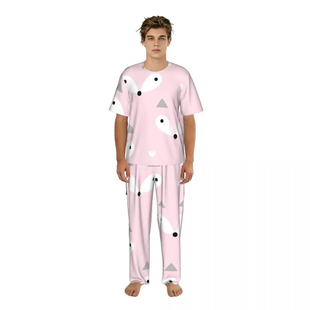 

Men's short-sleeved pajamas two-piece trousers Pastel Fox Pattern home wear suit sleepwear