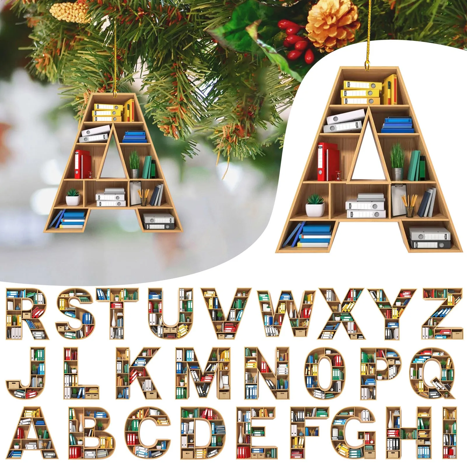 26 Letter Christmas Pendant Wooden Painted Xmas Tree Drop Ornament Decoration For Home Kids Toys Gift Xmas New Year Decor Noel