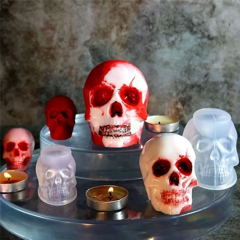 AT29-3Pcs Skull Resin Mold 3D Skull Silicone Mold Handmade Candle Making Mould DIY Craft Mold For Resin Skull Candle Mold
