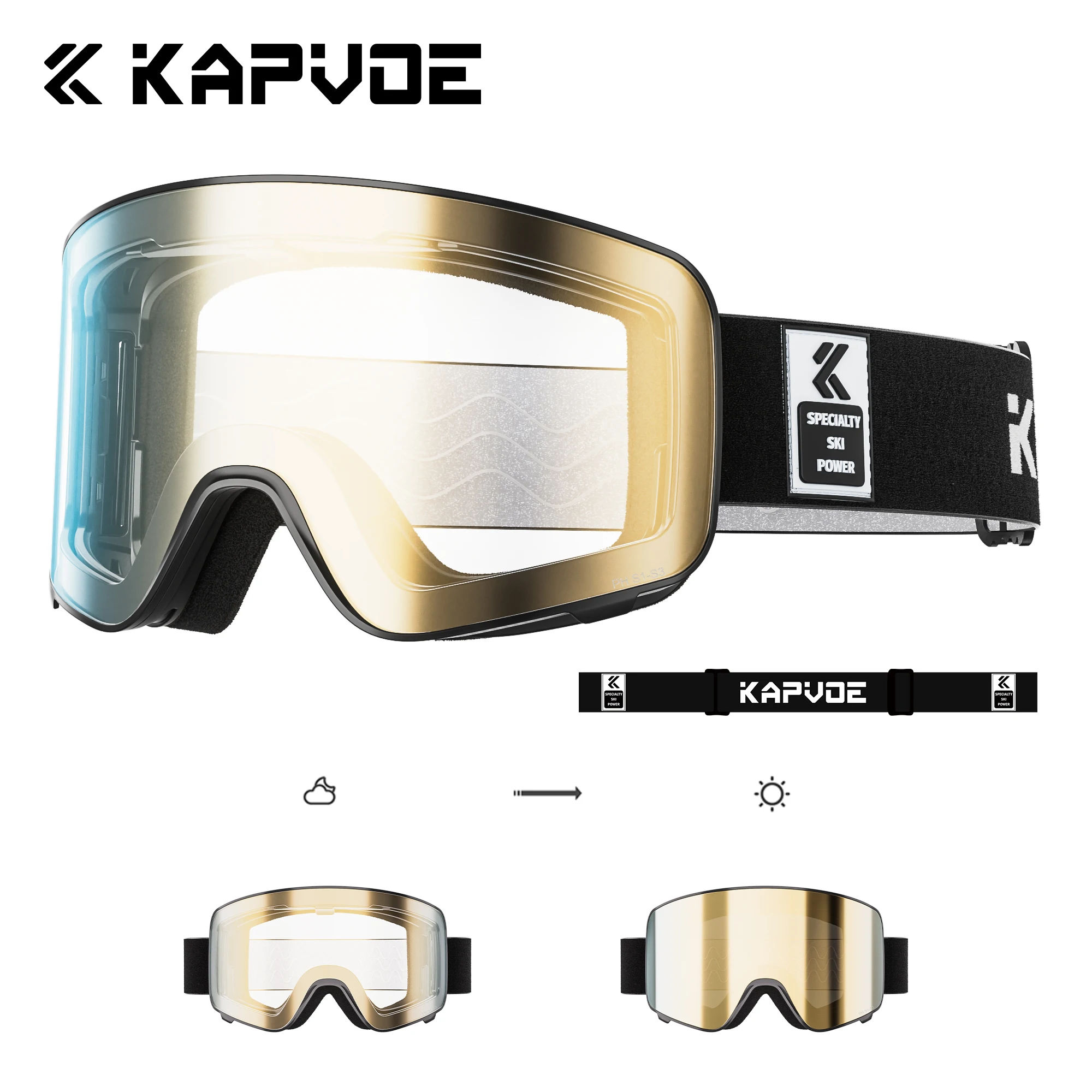 調光フリップアップスノーゴーグルKAPVOE新品 KAPVOE 調光スキーゴーグル 冬用 アウトドア スノーモービル スポーツ