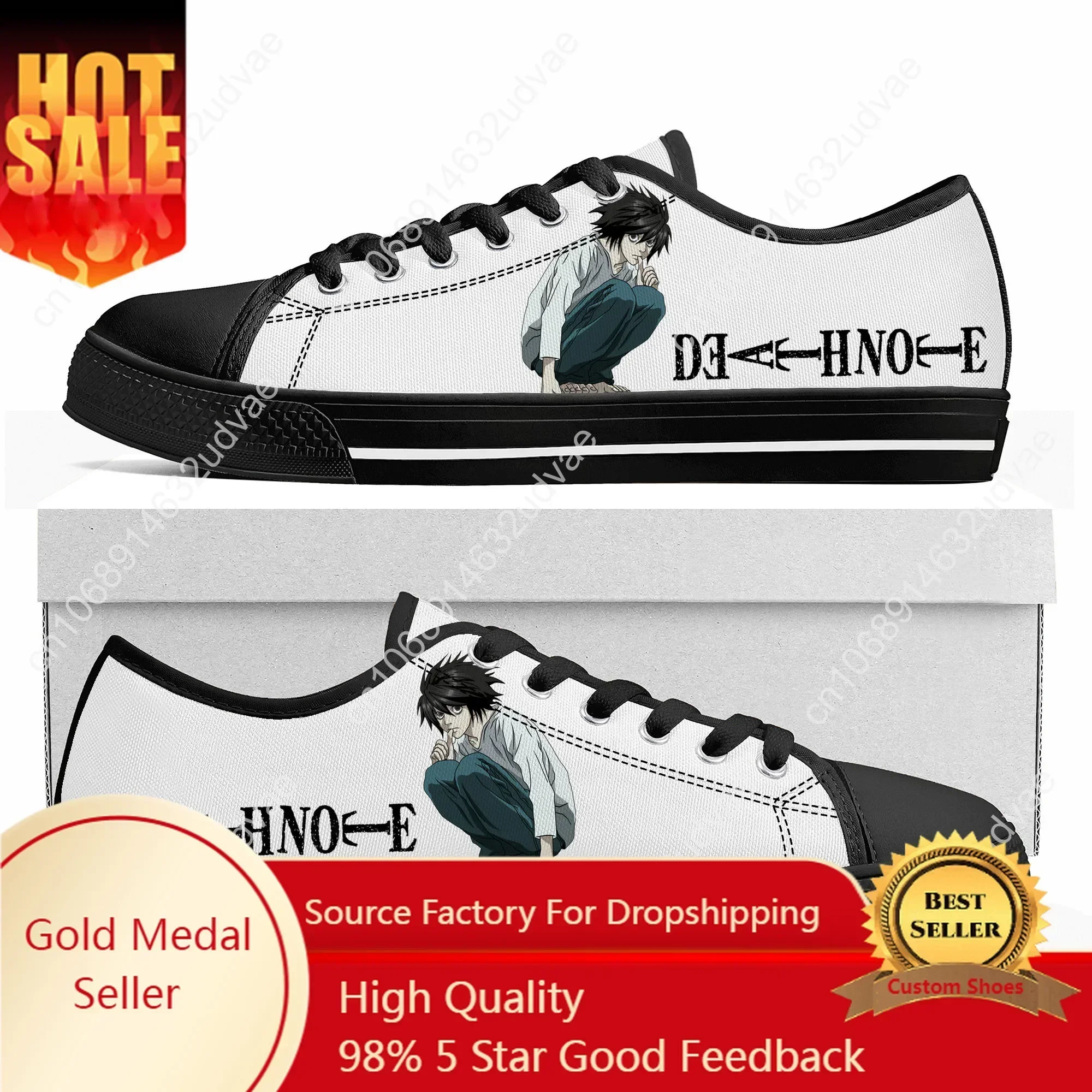 Anime Death Note Yagami Lawliet L Low Top Sneakers Mens Womens High Quality Canvas Sneaker Couple Shoes Custom Shoe