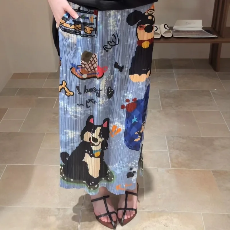 Miyake Pleated Printed Skirt 2026 Summer New Style Plisse Side Slits Unique Jupe Casual and Elegant Versatile Fold A-line Skirt