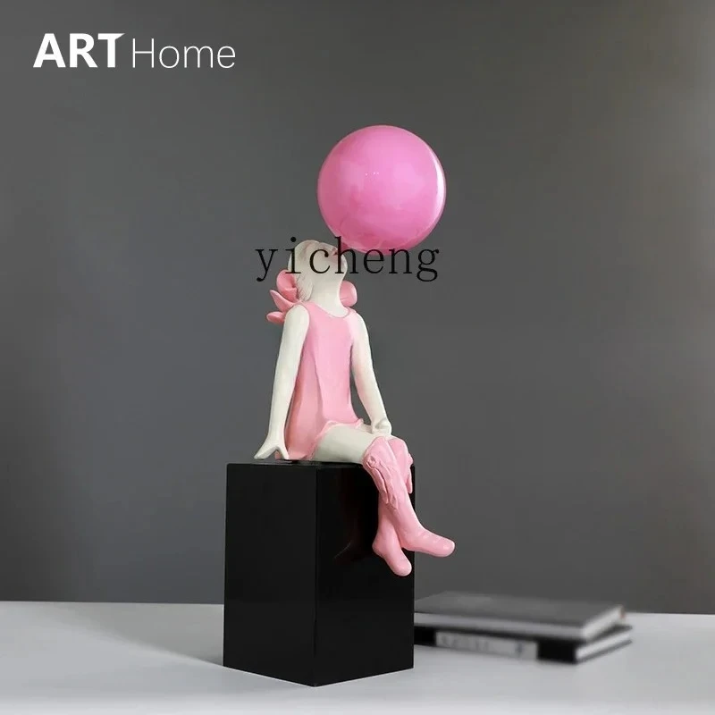 W26- European simple pink girl ornament-like sculpture figure decoration TV cabinet study desktop soft decoration