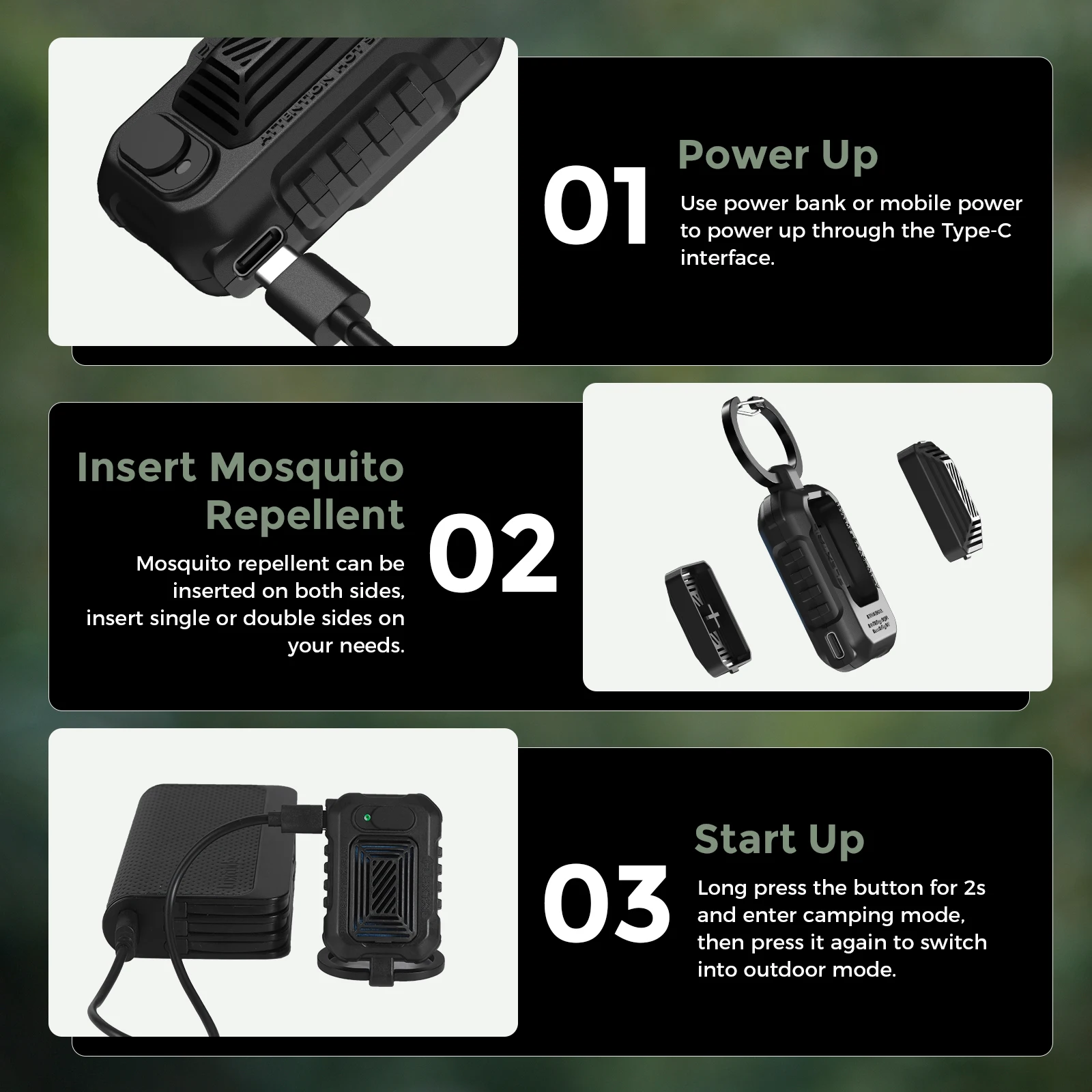 Repelente de luz FLEXTAILGEAR: repelente de mosquitos portátil, resistente al agua IPX4 (necesita fuente de alimentación externa, alfombrillas no