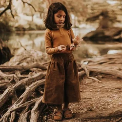 Winter New Children's Vintage Corduroy Culotte Pants Casual Comfortable Boys And Girls Elastic Waist Loose Wide Leg Pants TZ332