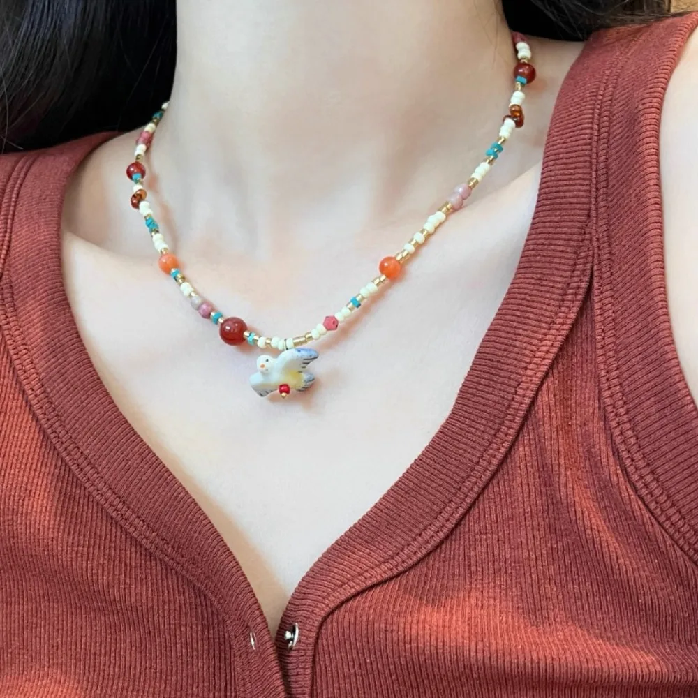 

Ethnic Style Colorful Stone Choker Necklace Neck Jewelry Beads String Mushroom Collarbone Chain Aesthetic Fashion