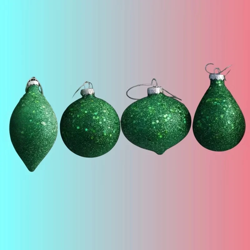 

8pcs/pack Different Design Surface Green Powder Sheet Glass Globe Ornament Christmas Day Tree Decoration Hanging Ball Pendant