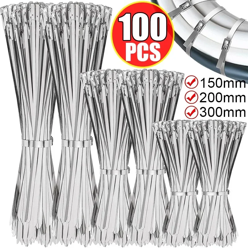 20-100Pcs Stainless Steel Cable Ties Exhaust Wraps Coated Locking Heavy Duty Multi-Purpose Self-Locking Metal Cable Wire Zip Tie