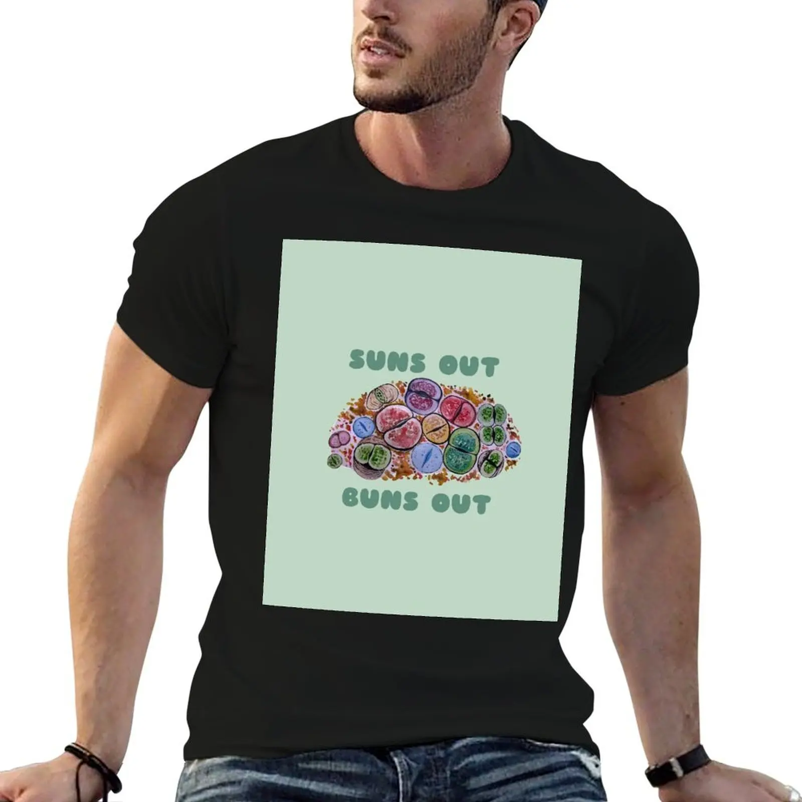 Camiseta de Lithops “suns out buns out” con estampado de suculentas, camisetas divertidas para hombre, camiseta de algodón 100%