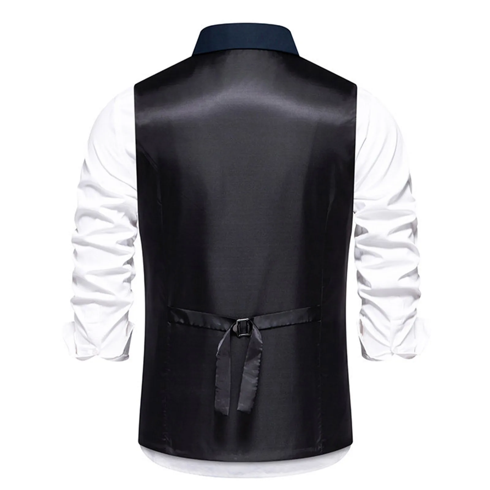 Men'S Retro Lapel Suit Vest Classic All-Match Single Breasted Suit Vest Business Casual Party Herringbone Ni V-Neck Vest