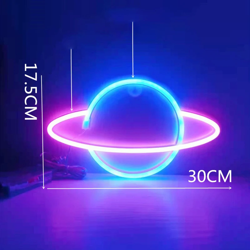 LED Neon Night Lights Heart Lightning Planet Shaped Sign Hanging Neon Lamp USB Decorative Wall Lights for Wedding Birthday Party