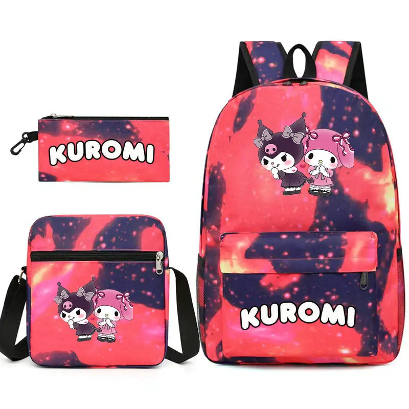 MINISO mochila Kuromi Primary School Bag 3pcs Children\'s Cartoon Backpack Boys Girls Anime Kawaii Cartoon School Bag Mochila