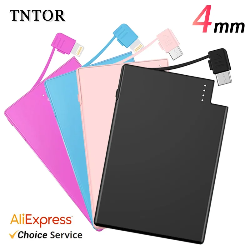 

TNTOR Mini 4MM Built-in Power Bank 2500mah Large Capacity USB TYPE-C Cable Two-way Fast Charger Mini Powerbank for iPhone Xiaomi