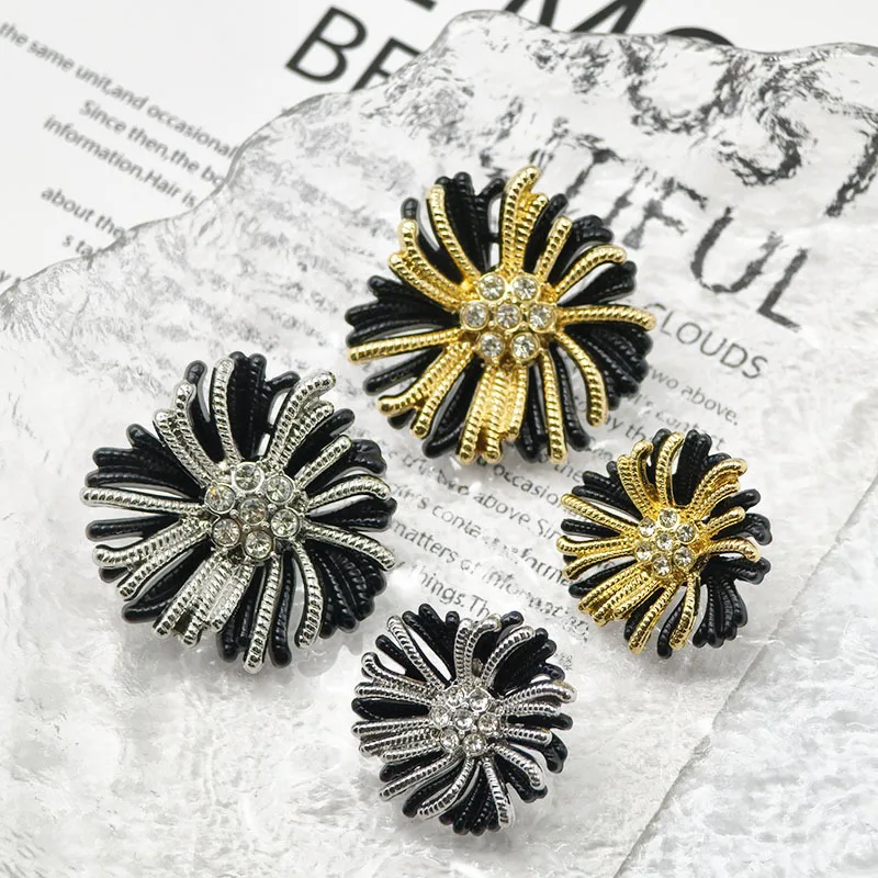 20 Pcs/lot 23/33mm Silver Golden Flower Rhinestone Metal Buttons for Coat Jacket Dress Sewing DIY Buttons