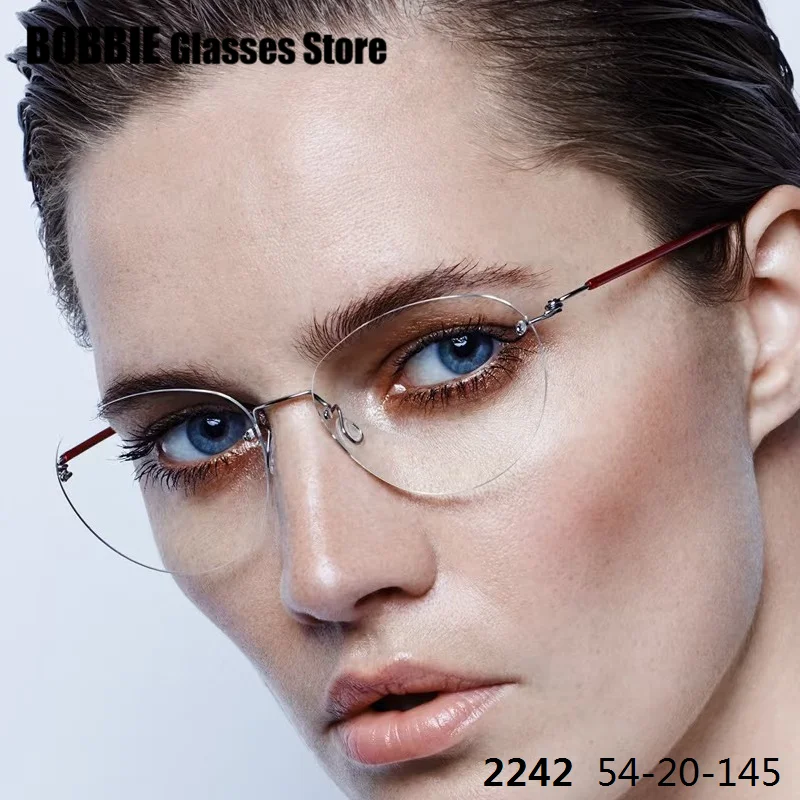 

Oval Glasses Frame Rimless 2242 Denmark Brand Titanium Men Women Optical Prescription Eyeglasses Screwless No Rim Light Thin