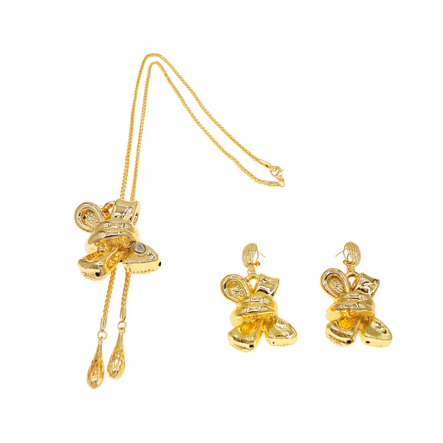 

New Nigerian bow, sweet and romantic, gold-plated jewelry two-piece set, exquisite and luxurious couple date and proposal gift