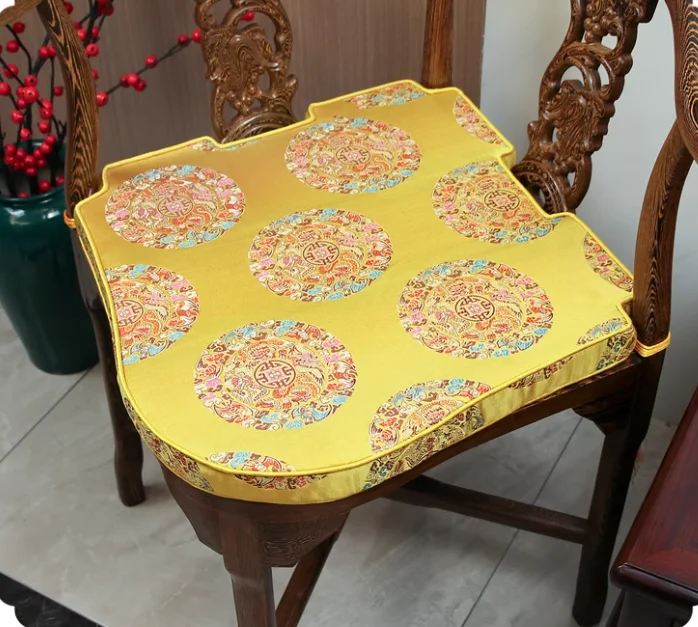 Custom Embroidery Gap Abnormal Chair Cushions with Ties Chinese Concave Armchair Triangle Chair Seat Pads Anti-Slip Mats