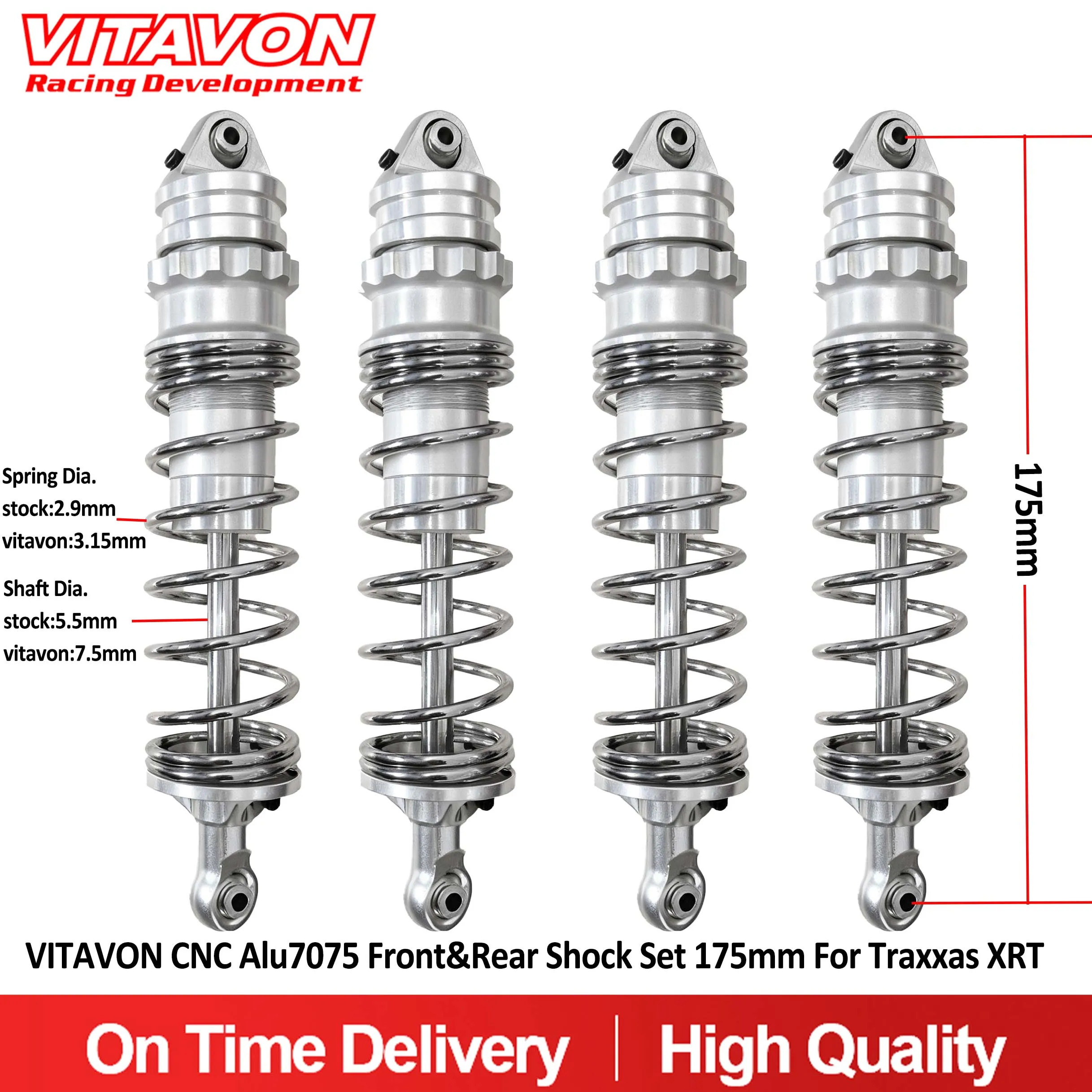 

VITAVON CNC Alu7075 Комплект передних и задних амортизаторов 175 мм для Traxxas XRT