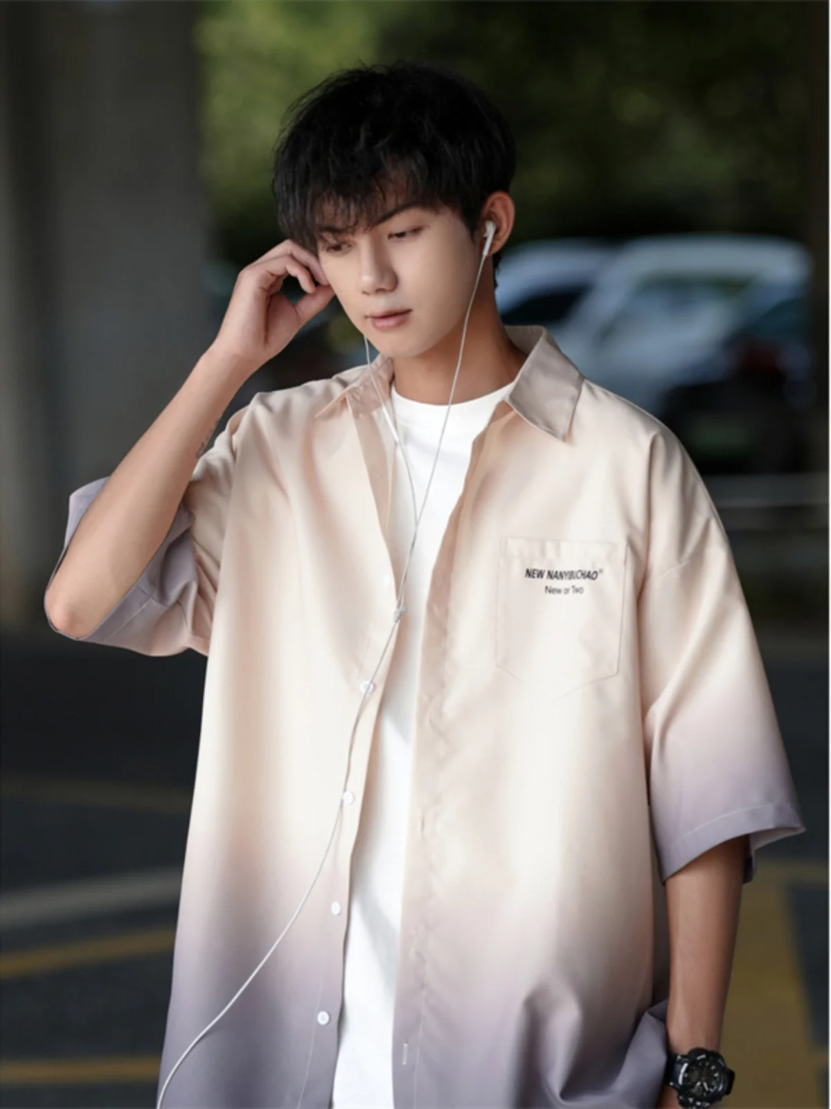 

aduated Color ort Sve Loose Fit Thin Men's irt American High Street Trend f Sve Casual Outerwear for Students