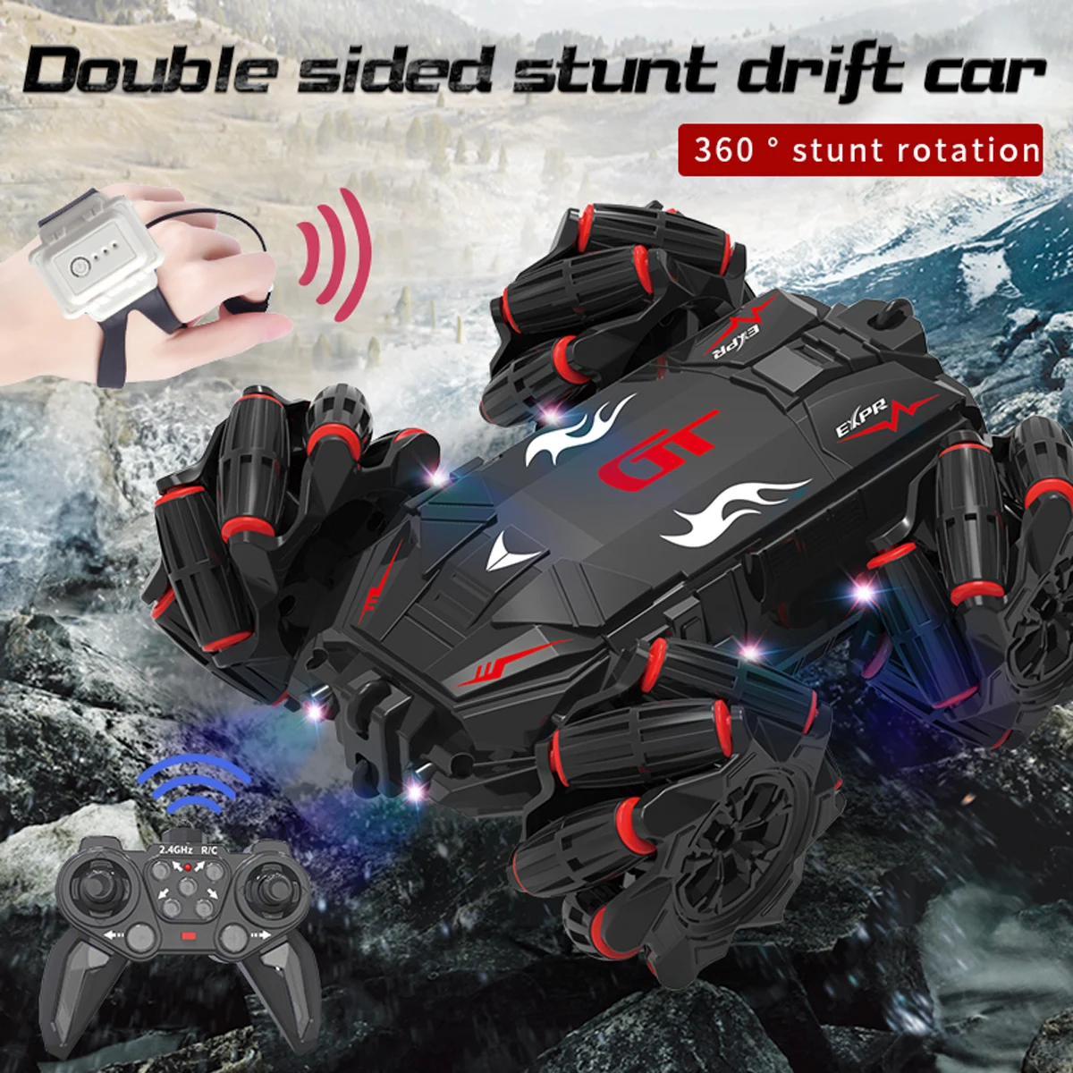 Children's Remote Control Car 2.4G Double-Sided Car Stunt Drift Car Remote Control Car Music Lighting Climbing Car Boys' Toy Car
