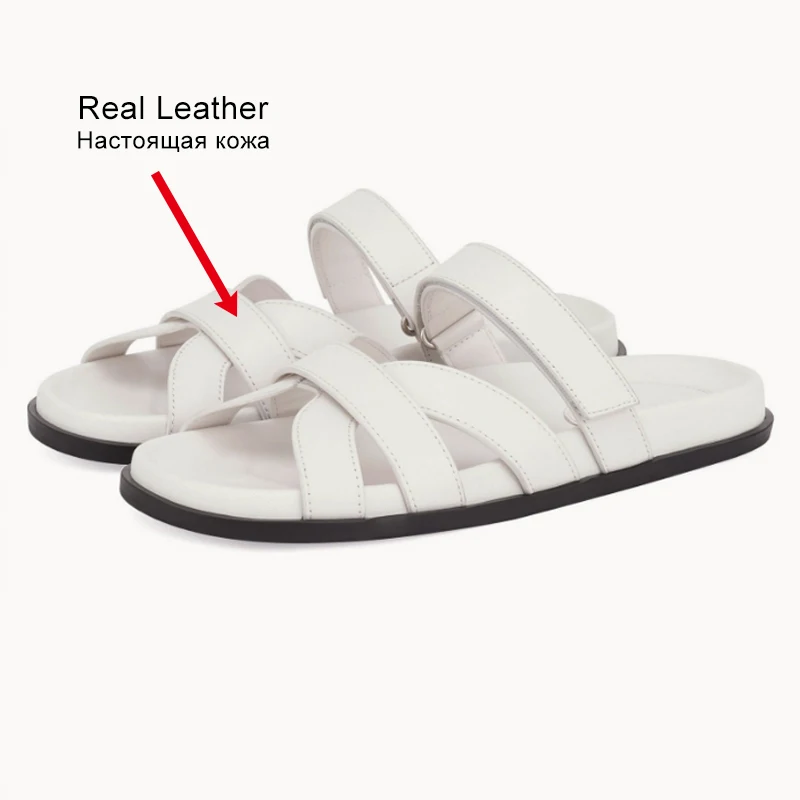 Women's Genuine Leather Flat Slide Sandals for Summer