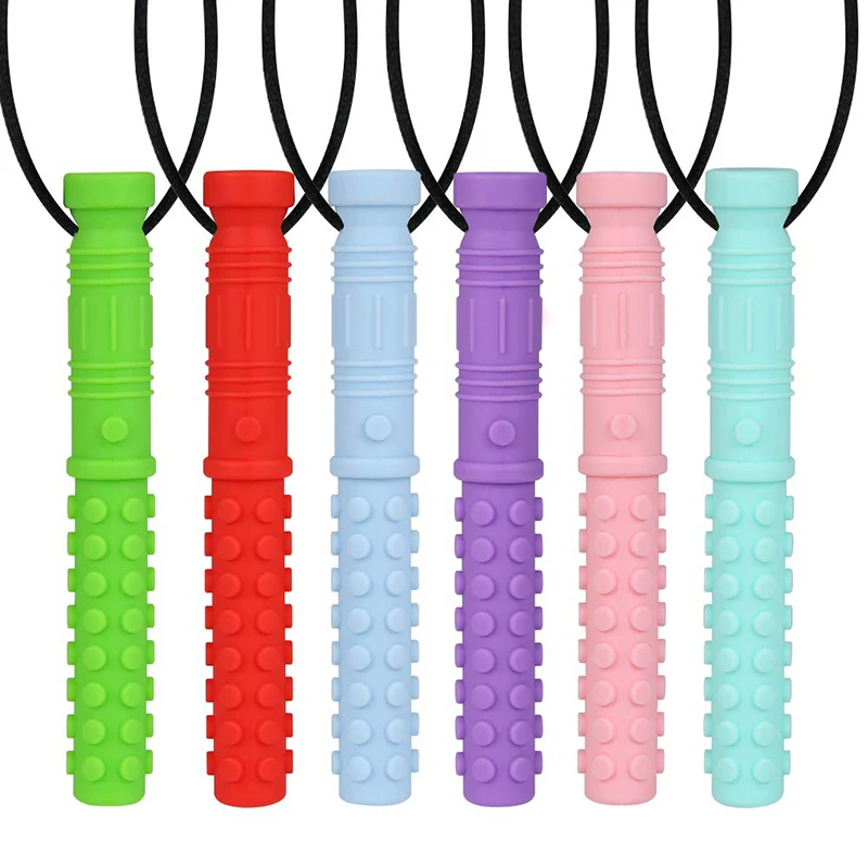 6PCS Sensory Chew Necklaces for Boys Girls Food Grade Silicone Oral Motor Aids Chew Necklace Textured Bubble for Autism ADHD
