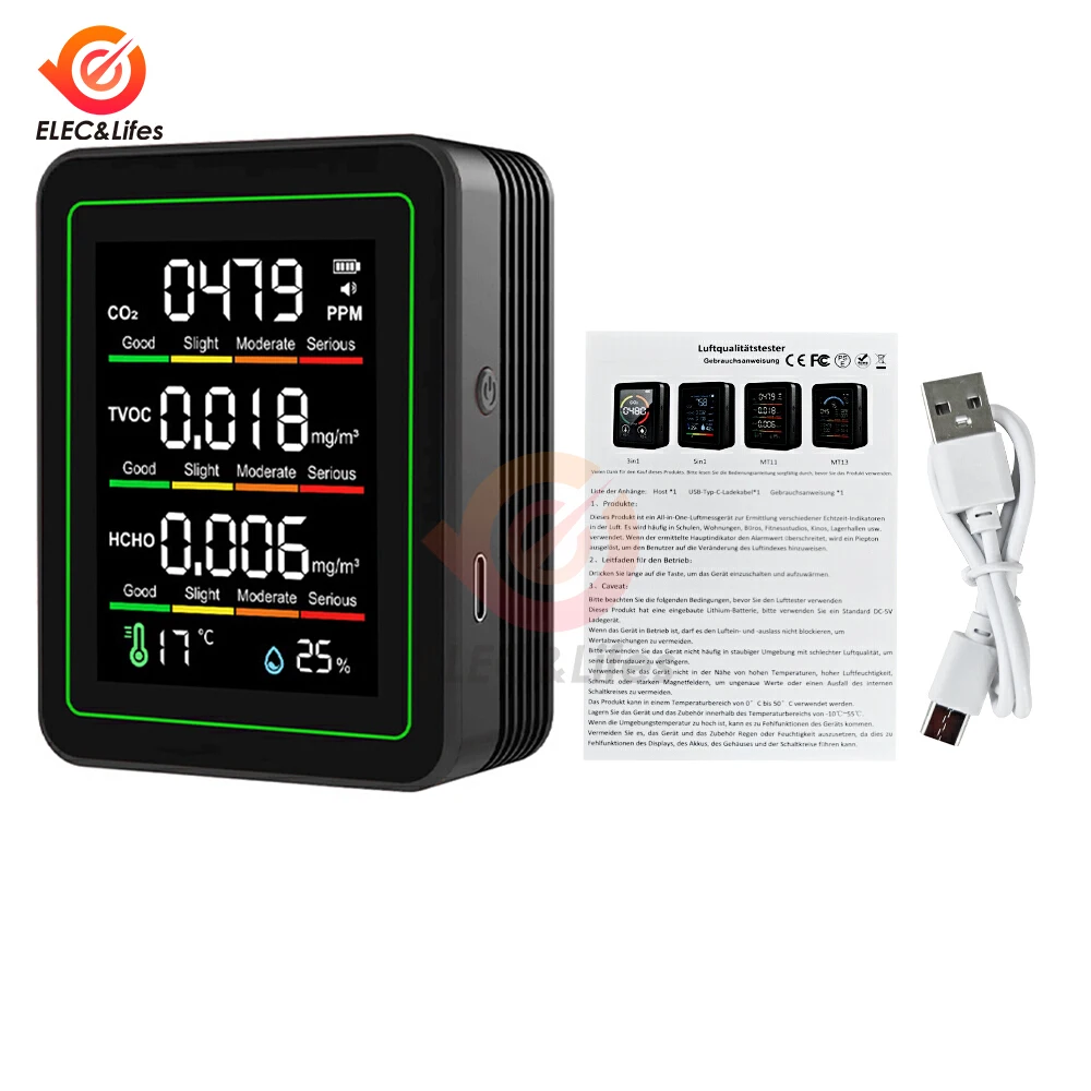 5 In 1 Air Quality Monitor Multifunctional Automatic Display Indoor Office Wall Hanging Screen Display Air Detector Household
