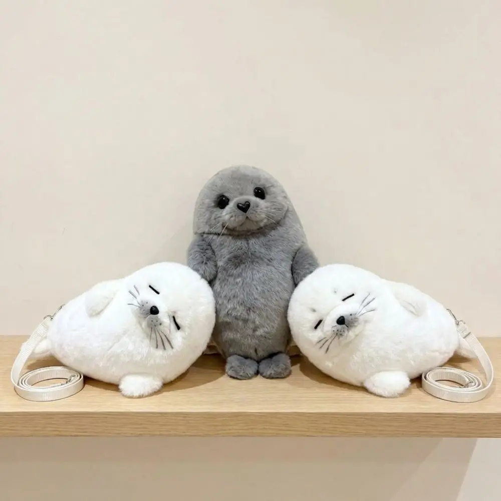 Fashion Soft Fluffy Cute Seal Shoulder Bag Lightweight Cartoon Phone Bag Fabric Adjustable Straps Handbag Women's Accessories