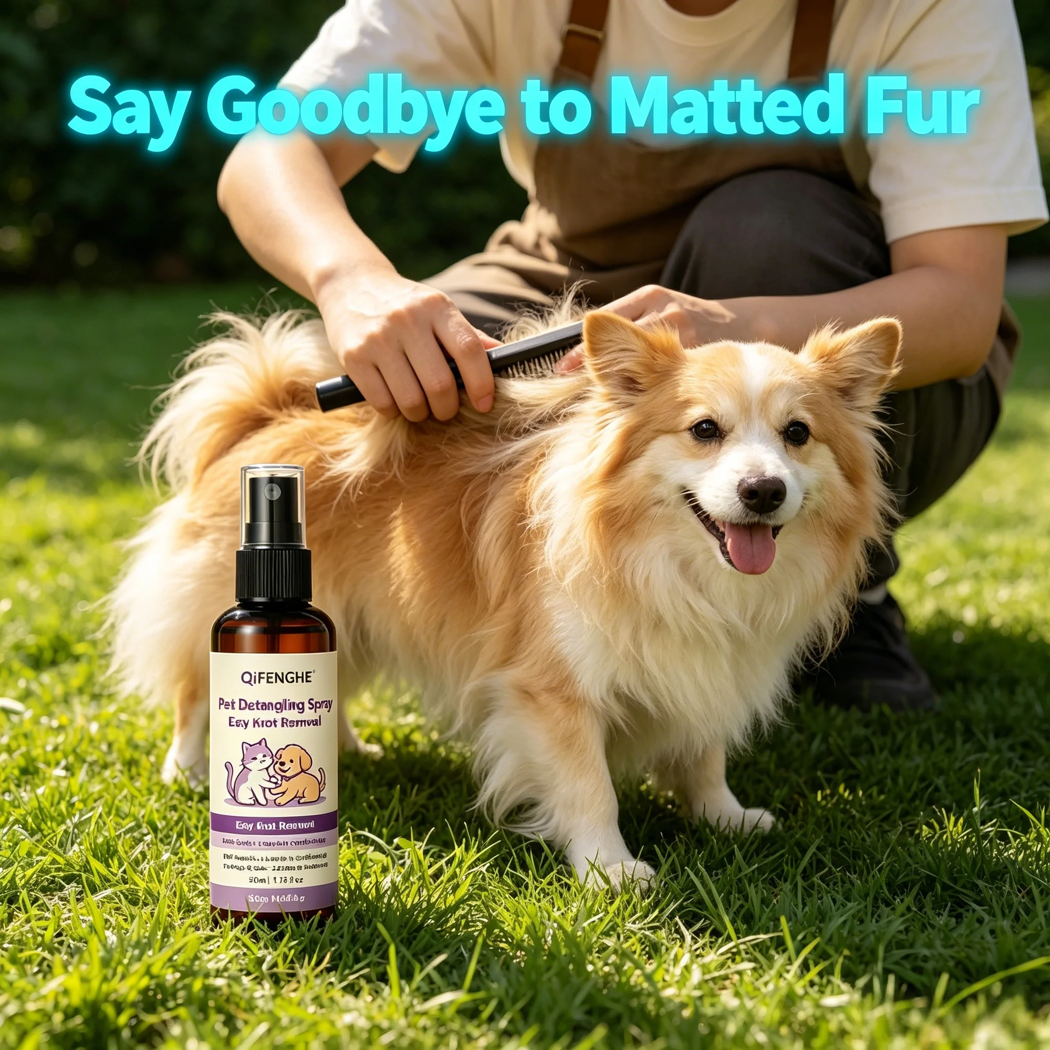 Pet Detangling Spray 50ml, Anti-Static Leave-In Conditioner for Cats & Dogs, Knot Remover and Coat Softener