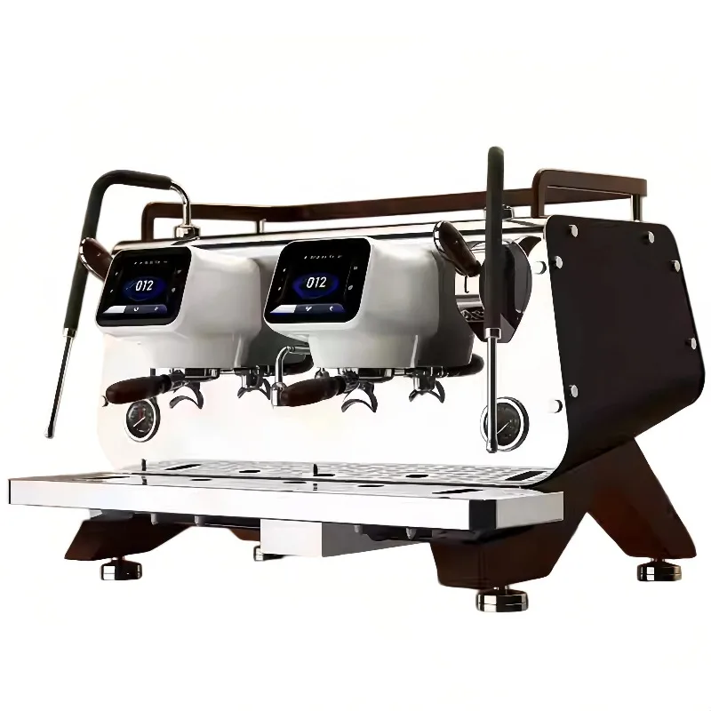 Dual Group Commercial Coffee Machine Featuring 9L Heat Exchange Boiler, Italian Pump, PID, Large HD Display & Dual Gauges