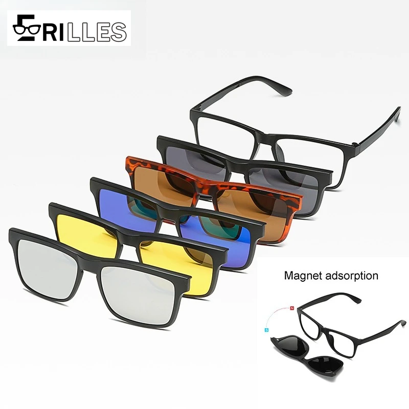 

Magnetic Clip-On Sunglasses TR90 Frame, Polarized Interchangeable Lenses, Anti-UV Glasses for Men & Women, Driving & Outdoor